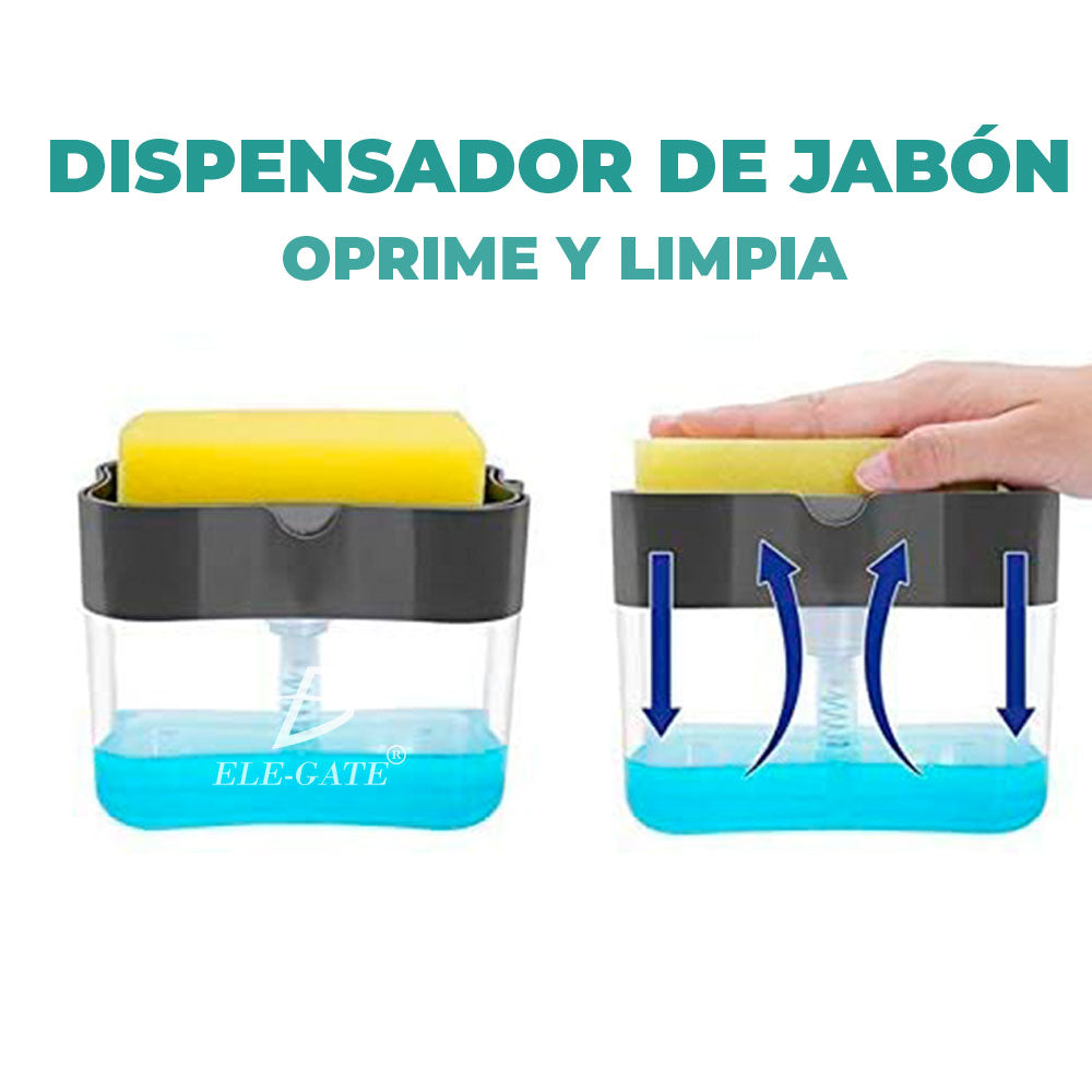Dispensador de Jabón con Fibra para Cocina – Limpieza Fácil y Dosificación Automática de Líquido o Gel