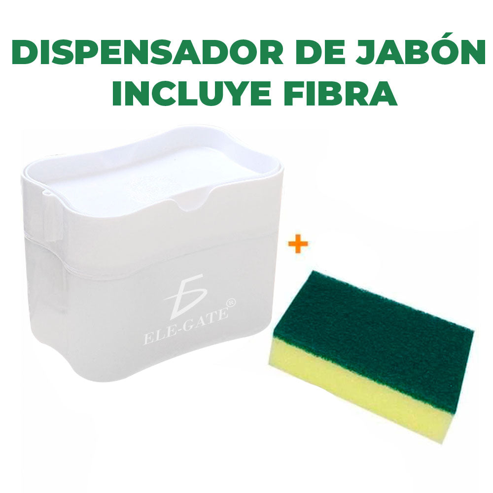 Dispensador de Jabón con Fibra para Cocina – Limpieza Fácil y Dosificación Automática de Líquido o Gel