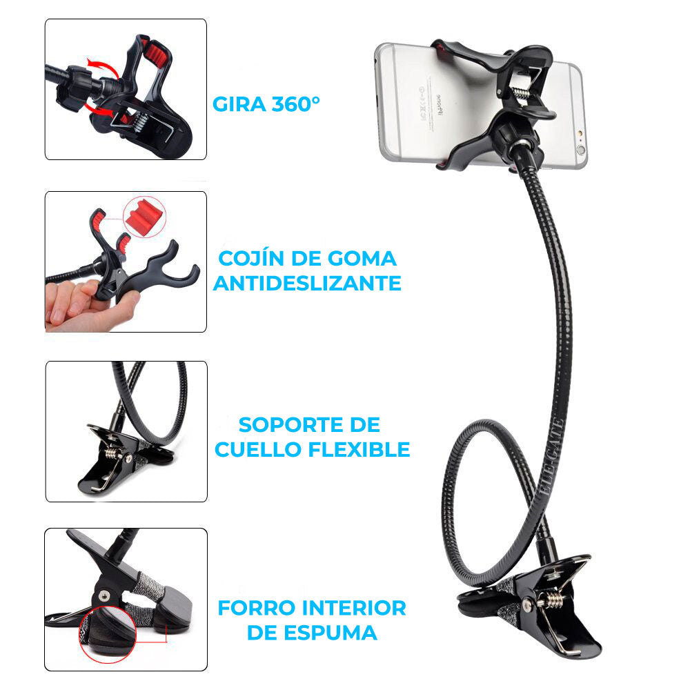 Soporte Universal Flexible para Celular 360° – Ajustable para Mesa o Cama, Compatible con iPhone y Android