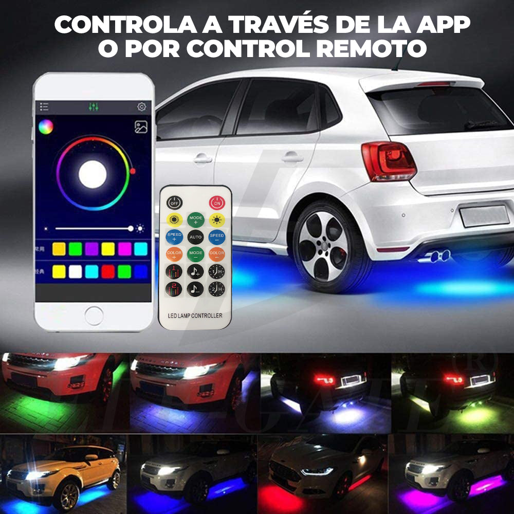 Tiras LED para Automóvil con Control Remoto – Luces RGB Impermeables para Iluminación Exterior y Decorativa