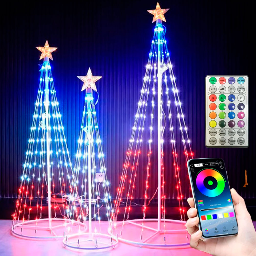 Árbol de Navidad artificial preiluminado 150 cm con luces RGB y control por app – Árbol navideño inteligente con efectos personalizados y espectáculo de luces sincronizadas