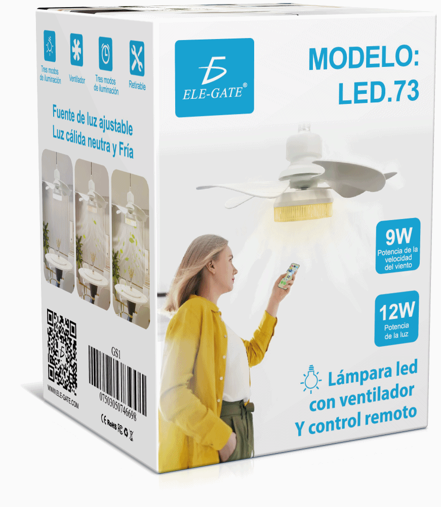 Lámpara LED con Ventilador y Control Remoto – Luz Regulable de 3 Niveles, Silenciosa y Moderna