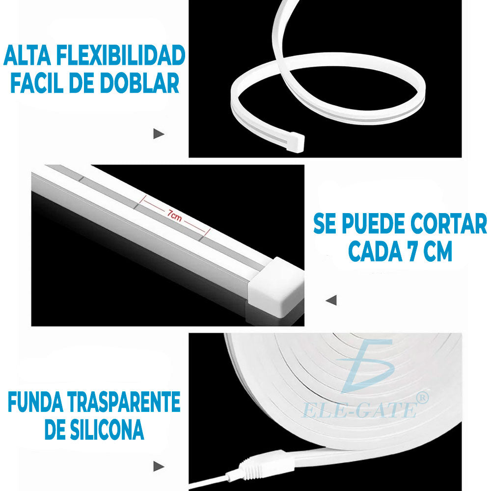 Tira de Luz LED RGB Neón 5M IP65 – Flexible, Impermeable y Control Bluetooth con App y Control Remoto