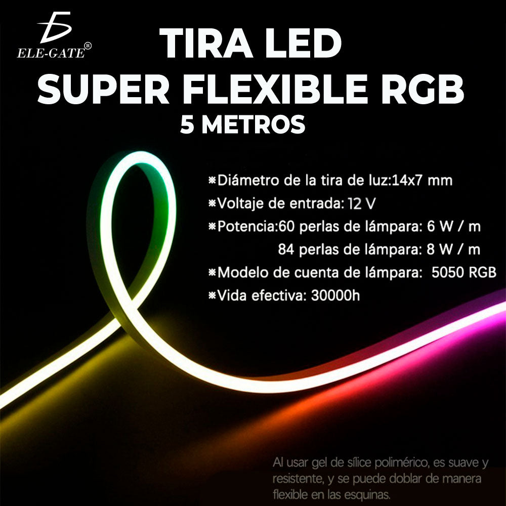 Tira de Luz LED RGB Neón 5M IP65 – Flexible, Impermeable y Control Bluetooth con App y Control Remoto