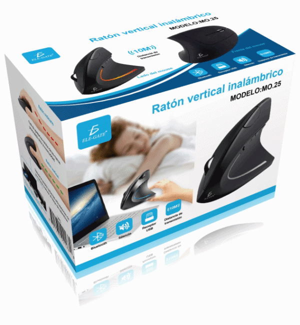 Mouse vertical inalámbrico ergonómico – diseño tipo “handshake”, conexión 2.4 GHz / Bluetooth, ideal para oficina y uso prolongado