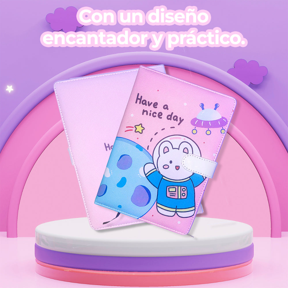 Cuaderno Kawaii 100 Hojas con Pasta Acolchonada y Cierre Magnético – Diseño Tierno y Suave para Notas o Diario