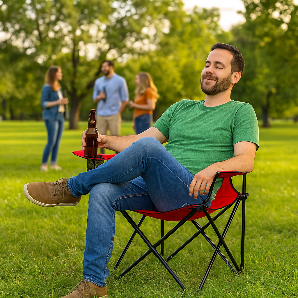 Silla Plegable Para Camping GardenLiSilla Plegable Roja, Azul, Negra para Camping con Portavasos | Ligera, Resistente y Portátilfe