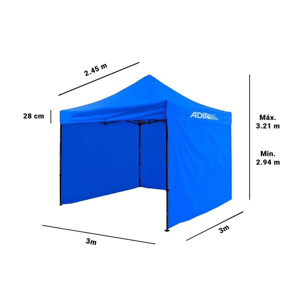 Carpa Plegable Adir 10896 Azul 3x3 m – Carpa con Paredes Laterales, Estructura Metálica y Techo Impermeable