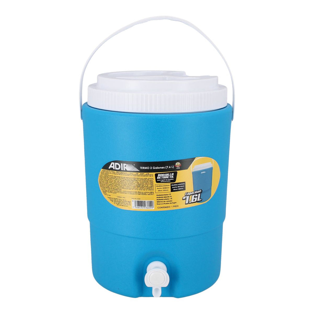 Termo Adir 12120 de 2 Galones – Enfriador Portátil para Agua y Bebidas con Tapa Hermética y Aislamiento Térmico