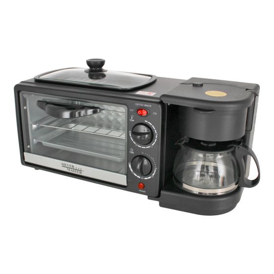 Horno Desayunador Eléctrico 3 en 1 Silver Master 17051 – Tostador, Cafetera y Sartén Antiadherente