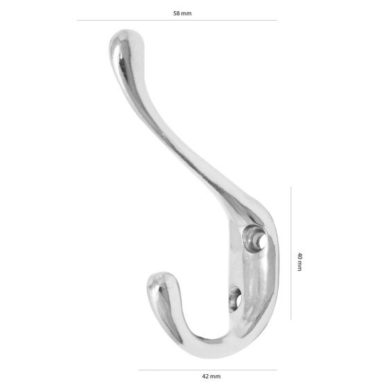 Perchero Doble Níquel Brillante HE-804 Arte Fino | Gancho Metálico Decorativo para Pared o Puerta