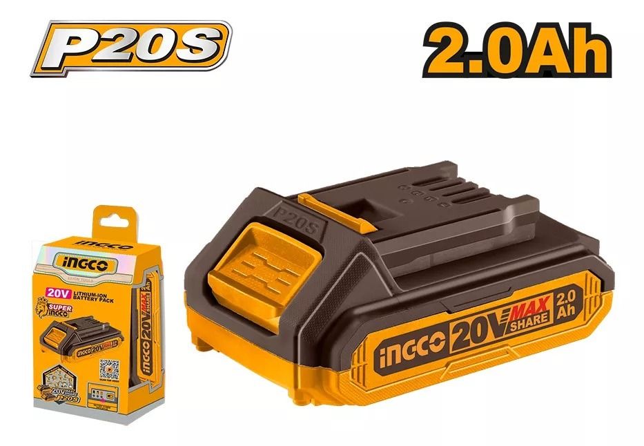 Batería Recargable Ingco FBLI20011 20V 2.0Ah Ion-Litio para Herramientas P20S con Alta Duración y Carga Rápida