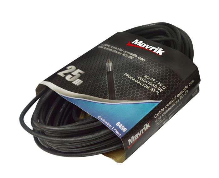 Cable Coaxial Adir AD-6456 de 25 Metros – Conectores Metálicos Tipo “F” para TV, Antena, Cámaras y Video