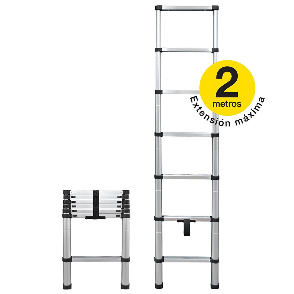 Escalera Telescópica de Aluminio 2 Metros Plegable y Portátil – Multiusos y Segura