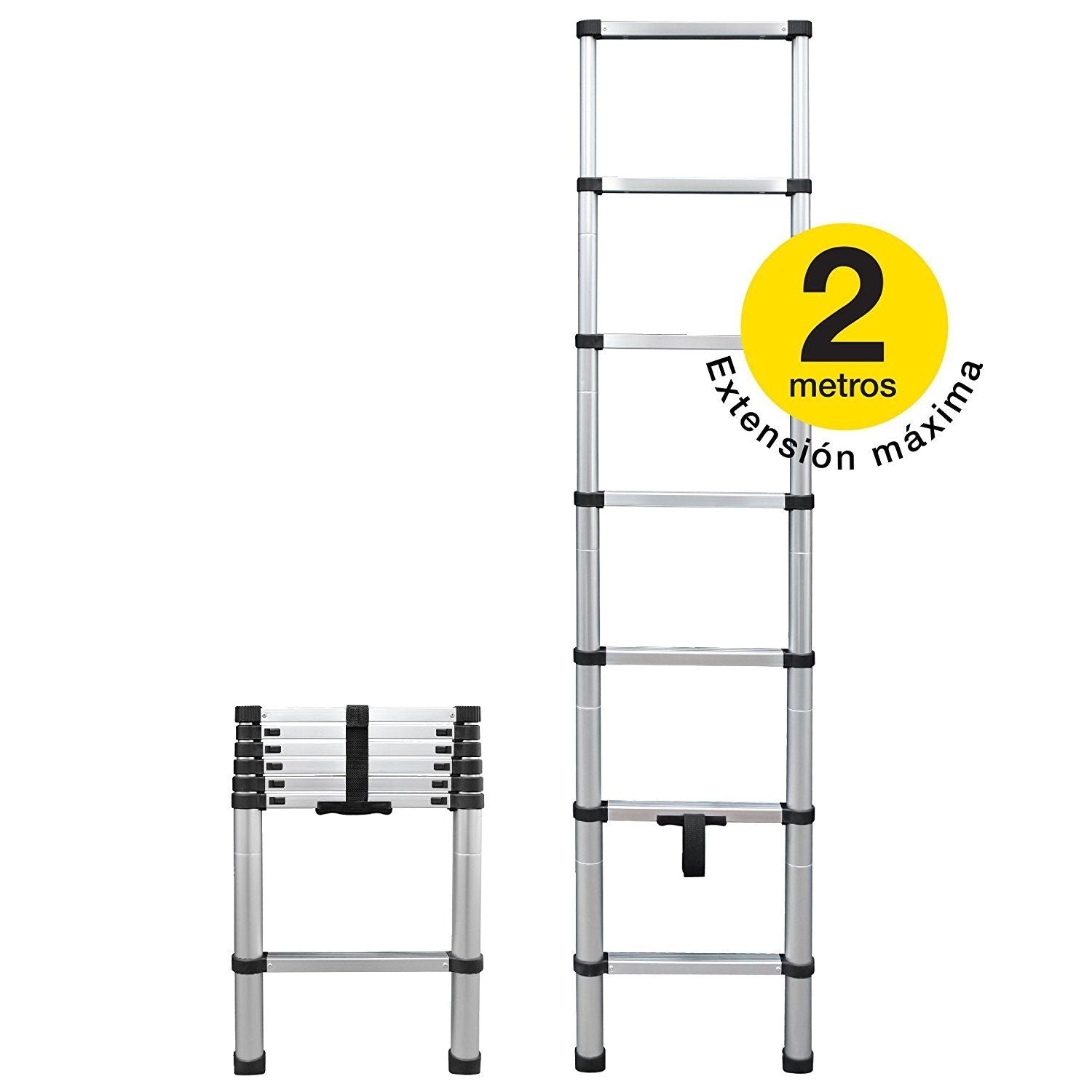 Escalera Telescópica de Aluminio 2 Metros Plegable y Portátil – Multiusos y Segura