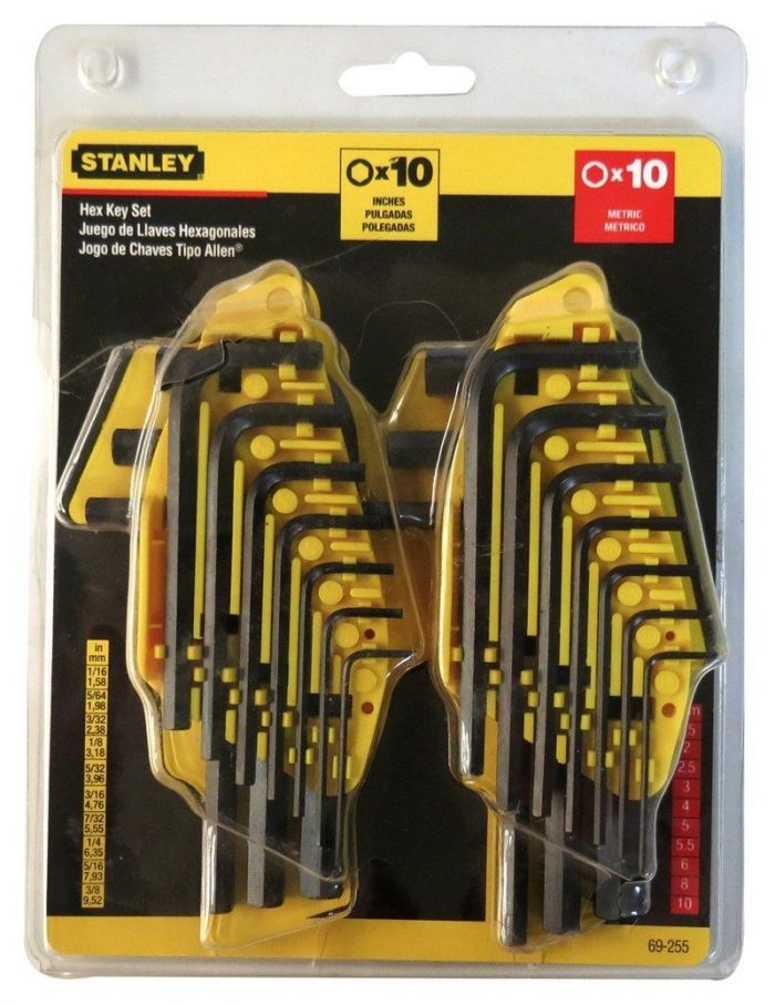 Juego de Llaves Allen Hexagonales Milimétricas y Standard 20 Piezas Stanley