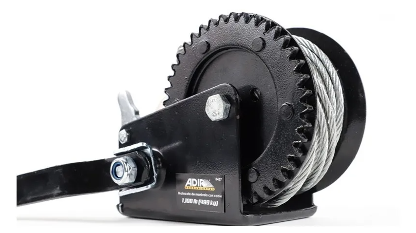 Malacate tipo winch manual 1/2 tonelada ADIR 11457 – Elevador de carga portátil con cable de acero y gancho reforzado para remolque, taller o uso industrial