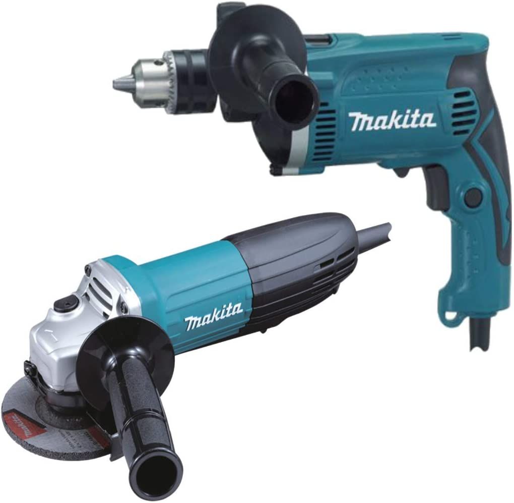 Combo Makita HP1630 + GA4534 con Rotomartillo 710W y Miniesmeriladora 720W Profesional para Concreto, Metal y Madera