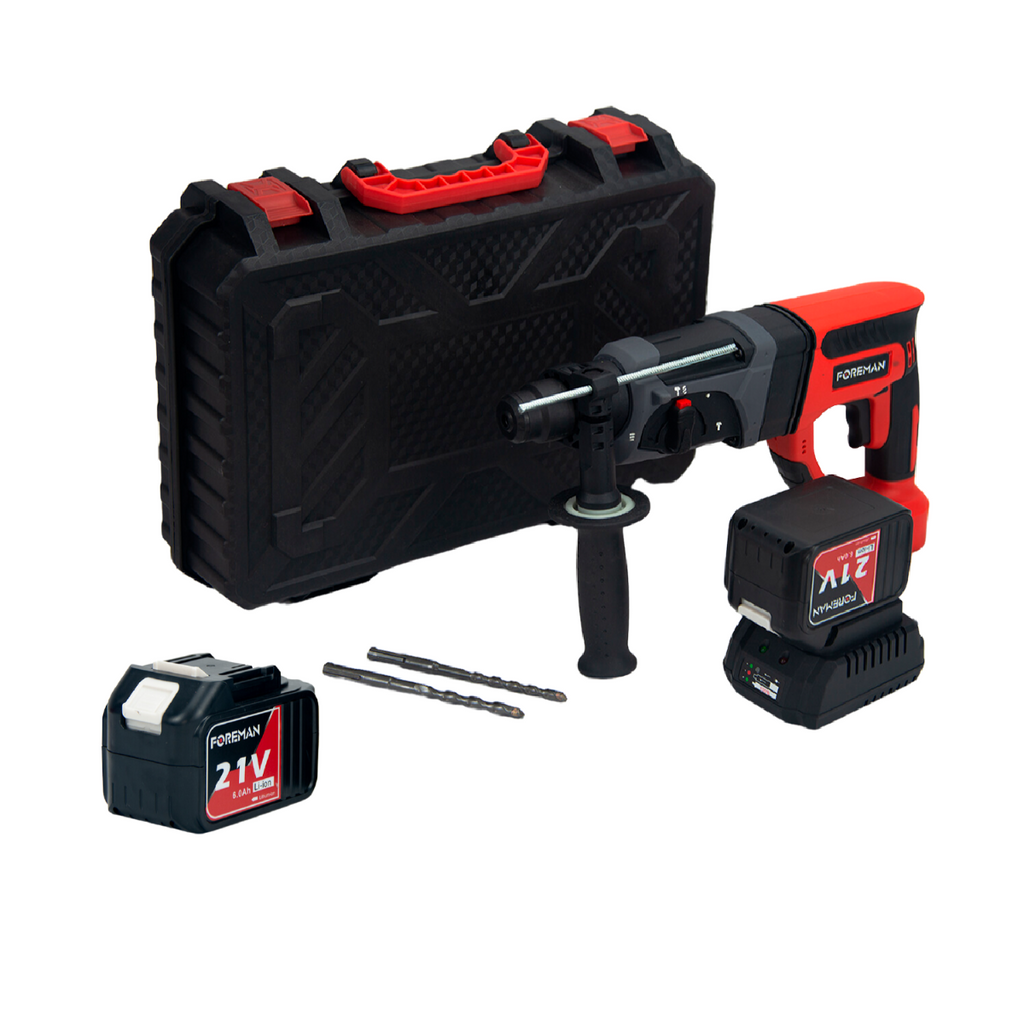Rotomartillo Inalámbrico Foreman FO24AVT 21V con Batería, Cargador y Maletín Profesional para Concreto, Metal y Madera