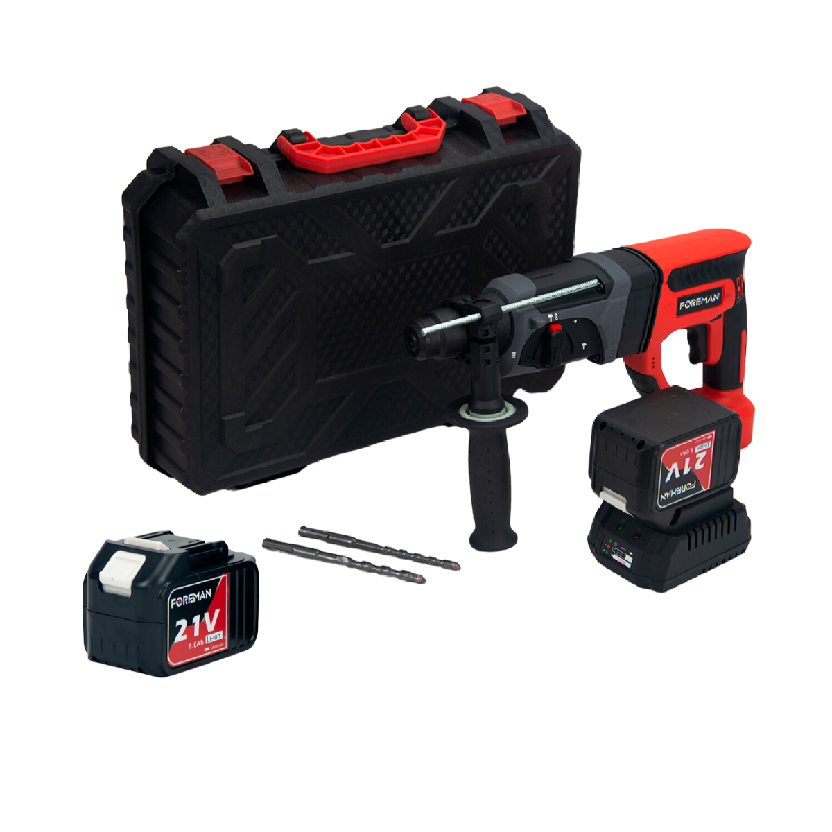 Rotomartillo Inalámbrico Foreman FO24AVT 21V con Batería, Cargador y Maletín Profesional para Concreto, Metal y Madera