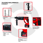Rotomartillo Inalámbrico Foreman FO24AVT 21V con Batería, Cargador y Maletín Profesional para Concreto, Metal y Madera