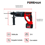 Rotomartillo Inalámbrico Foreman FO24AVT 21V con Batería, Cargador y Maletín Profesional para Concreto, Metal y Madera