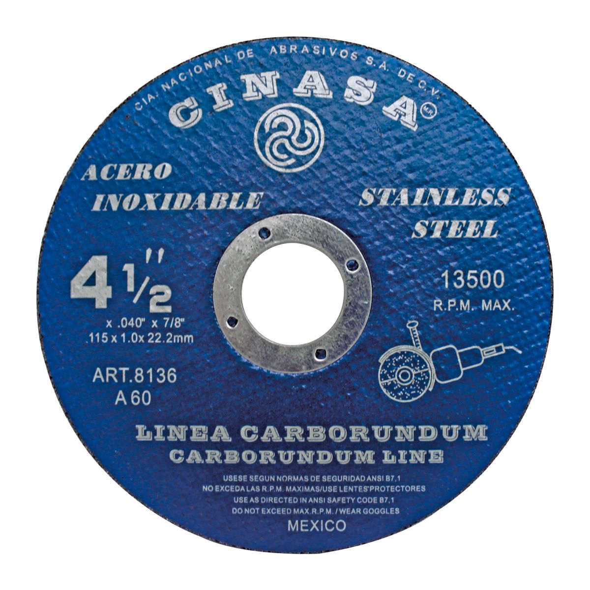 Disco Cinasa 8136 para Corte de Acero Inoxidable 4-1/2” – Disco Delgado de Alta Precisión y Larga Duración