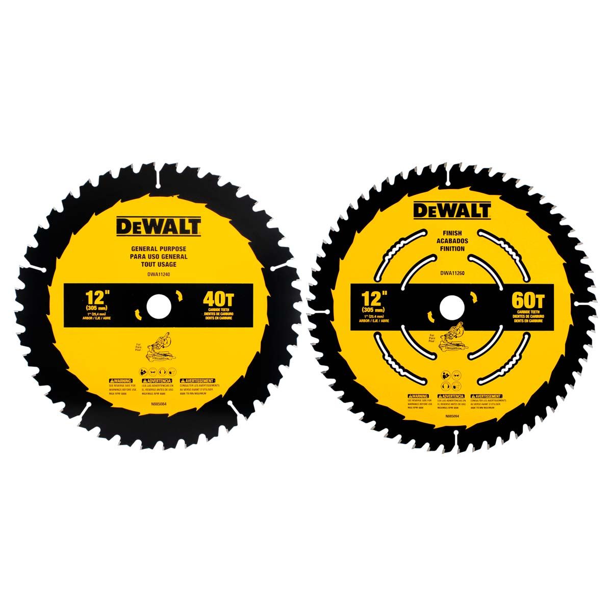 Kit de Discos DeWalt DWA112CMB de 12” – Juego de 2 Discos de 40 y 60 Dientes para Sierra de Inglete y Sierra de Mesa