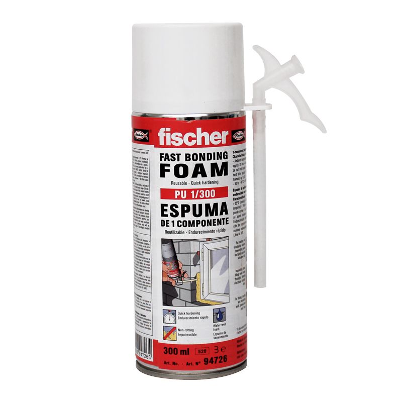 Espuma Fischer PU 1/300 – Espuma de Poliuretano de 1 Componente Unión Rápida para Sellado, Aislamiento y Montaje