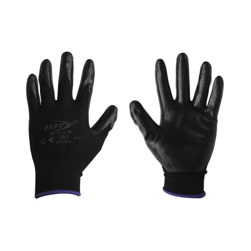 Guantes SUK 51-811 Talla 9 – Guantes de Nylon Negro con Recubrimiento de Nitrilo Sólido Antideslizante y Resistente