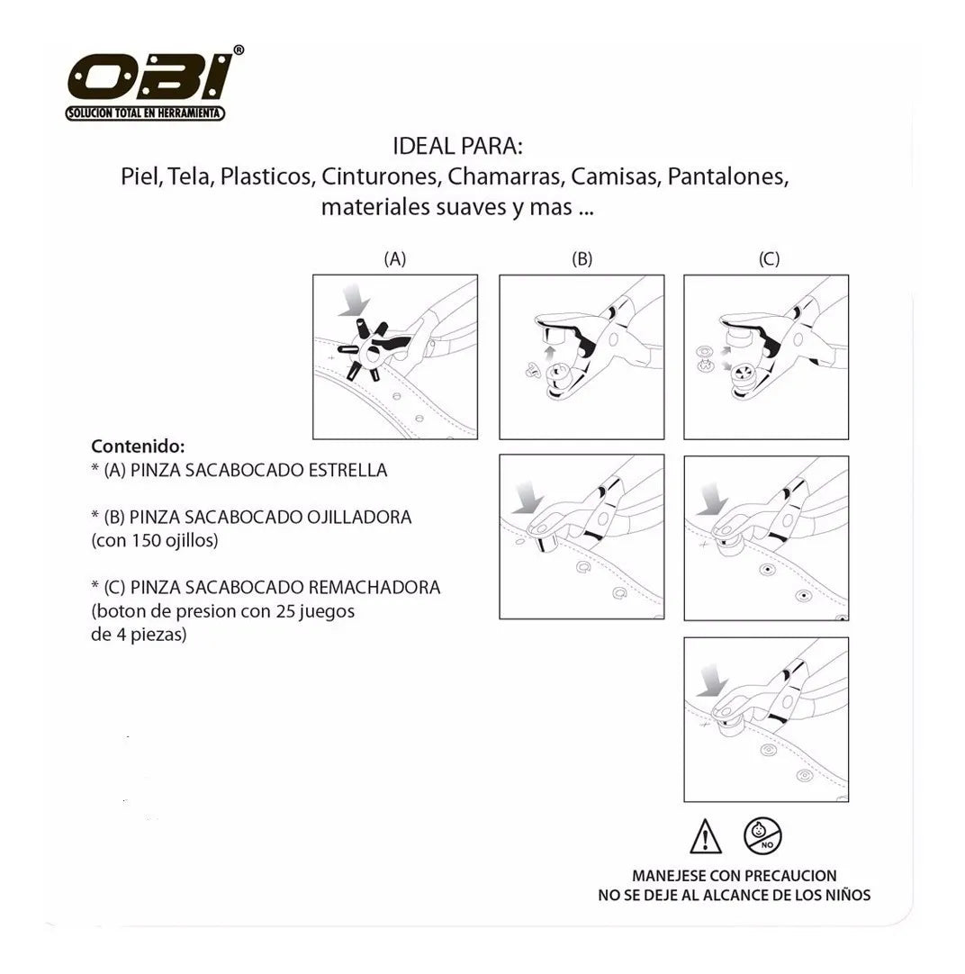 Kit Sacabocados, Ojilladora Y Pinza Para Botones