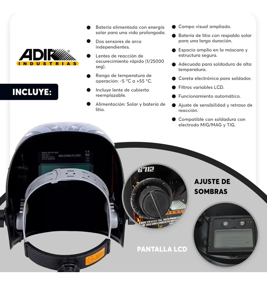Careta Electrónica Soldar Automática Águila Adir 6710 Color Azul