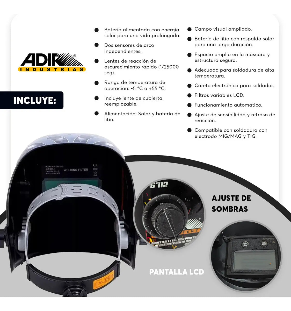 Careta Electrónica Soldar Automática Águila Adir 6710 Color Azul