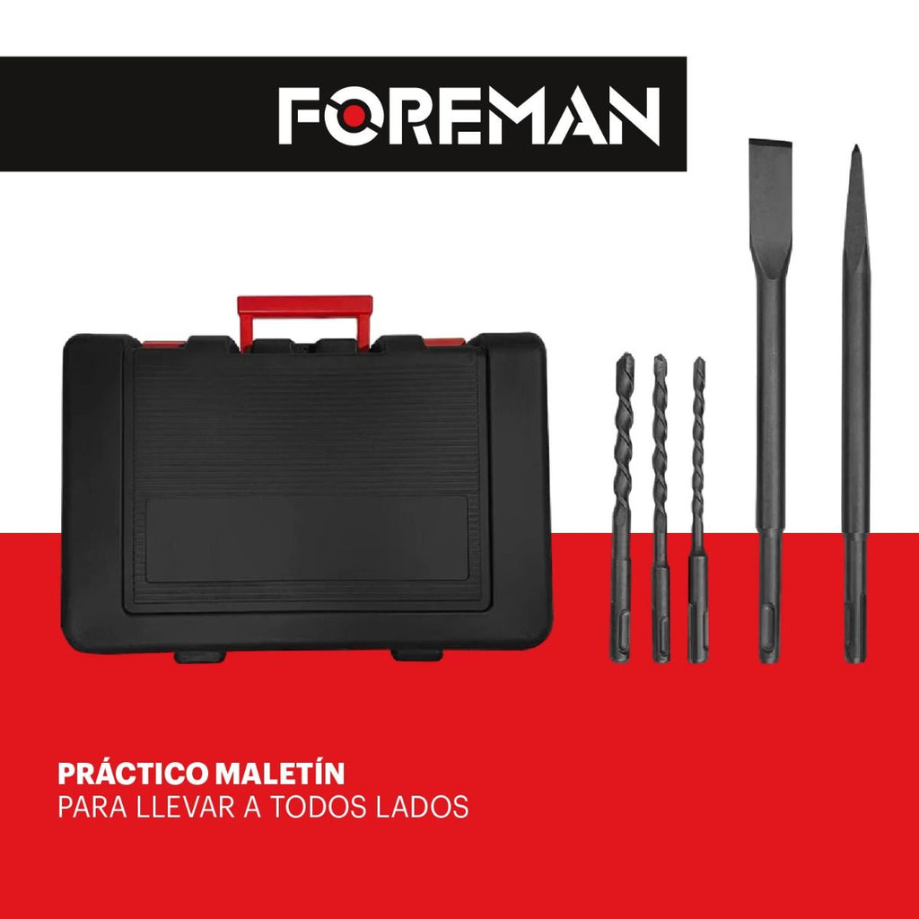 Kit de Herramientas FOREMAN FO2470 con Rotomartillo, Taladro y Esmeriladora 710W Profesional para Construcción y Bricolaje