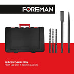 Kit de Herramientas FOREMAN FO2470 con Rotomartillo, Taladro y Esmeriladora 710W Profesional para Construcción y Bricolaje