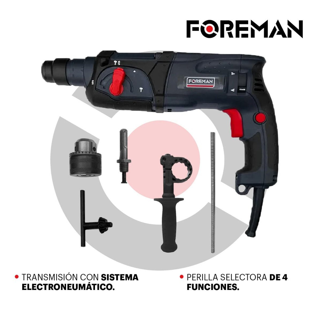 Kit de Herramientas FOREMAN FO2470 con Rotomartillo, Taladro y Esmeriladora 710W Profesional para Construcción y Bricolaje