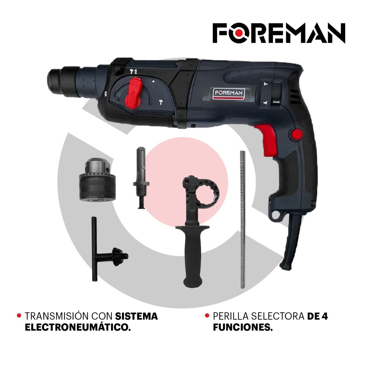 Kit de Herramientas FOREMAN FO2470 con Rotomartillo, Taladro y Esmeriladora 710W Profesional para Construcción y Bricolaje