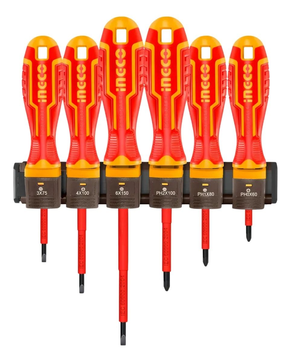 Juego de Desarmadores Aislados Profesionales 6 Piezas Ingco HKISD0608 | Seguridad y Precisión para Electricistas