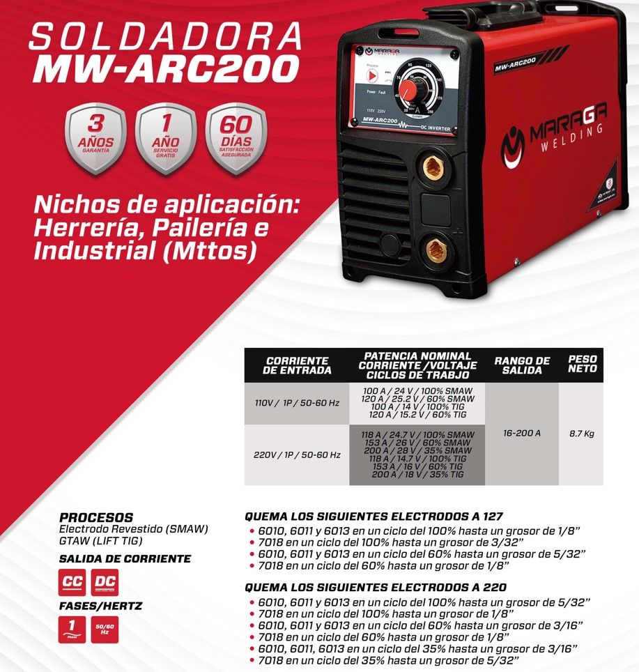 Soldadora Inversora ARC200 Profesional 200A Maraga | Máquina de Soldar Portátil con Tecnología IGBT y Alta Eficiencia