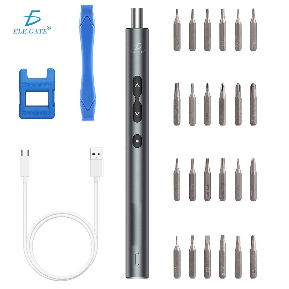 Mini Destornillador Eléctrico con 24 Puntas y 3 Luces LED – Kit Recargable Portátil de Precisión