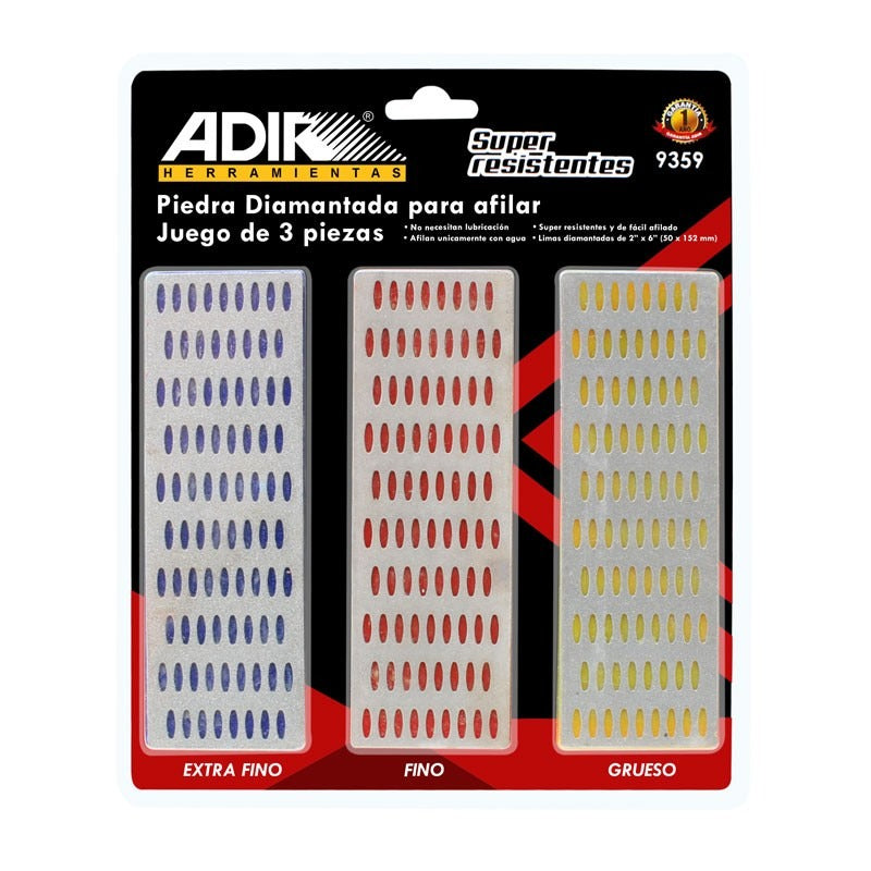 Juego de Piedras para Afilar Diamantadas ADIR 9359 – Set 3 Piezas Profesional para Herramientas y Cuchillos