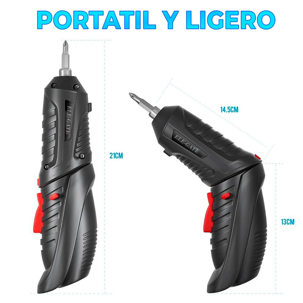 Destornillador Eléctrico Inalámbrico 3.6V con 47 Piezas – Taladro Portátil Recargable con Maletín