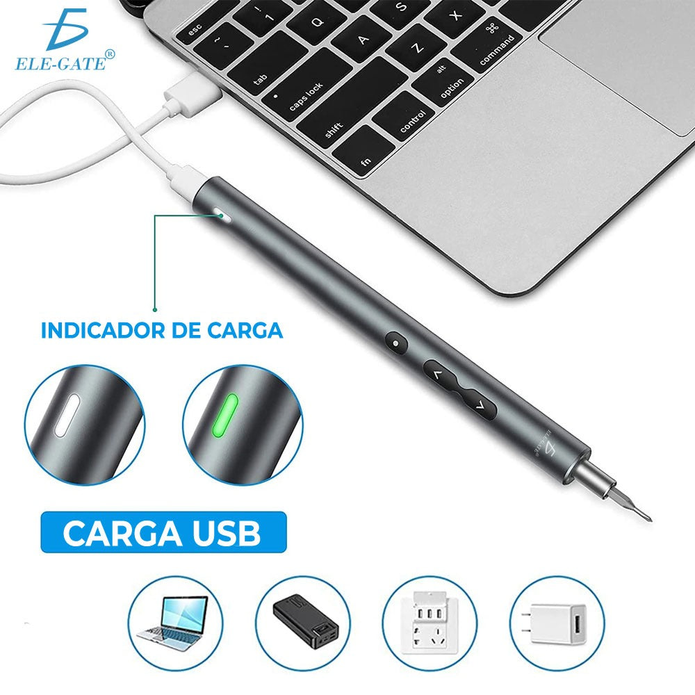 Mini Destornillador Eléctrico con 24 Puntas y 3 Luces LED – Kit Recargable Portátil de Precisión