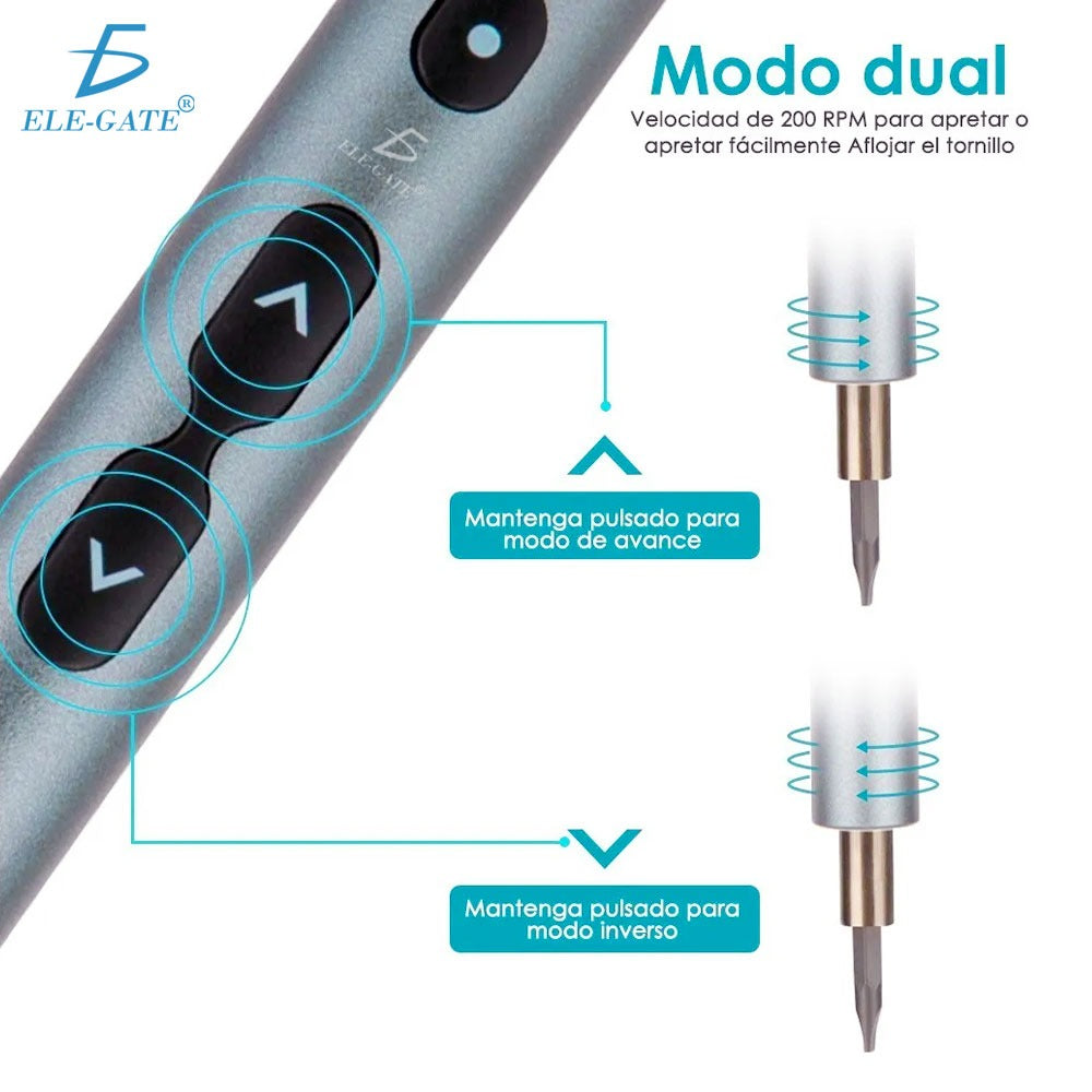 Mini Destornillador Eléctrico con 24 Puntas y 3 Luces LED – Kit Recargable Portátil de Precisión