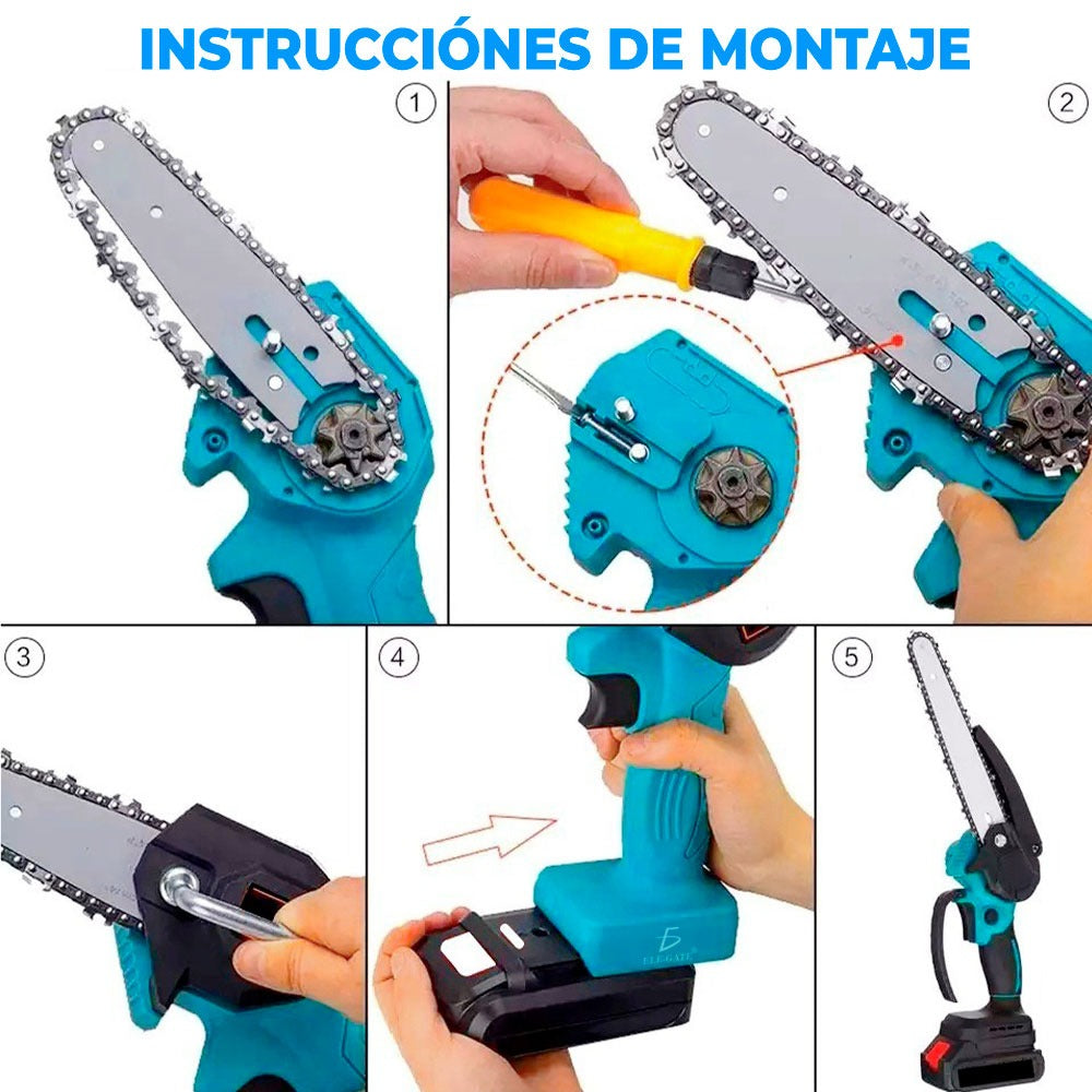 Motosierra Eléctrica Portátil Inalámbrica Mini con 2 Baterías – Sierra de Mano Recargable para Jardín y Carpintería