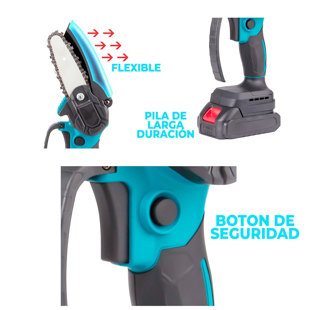 Motosierra Eléctrica Portátil Inalámbrica Mini con 2 Baterías – Sierra de Mano Recargable para Jardín y Carpintería