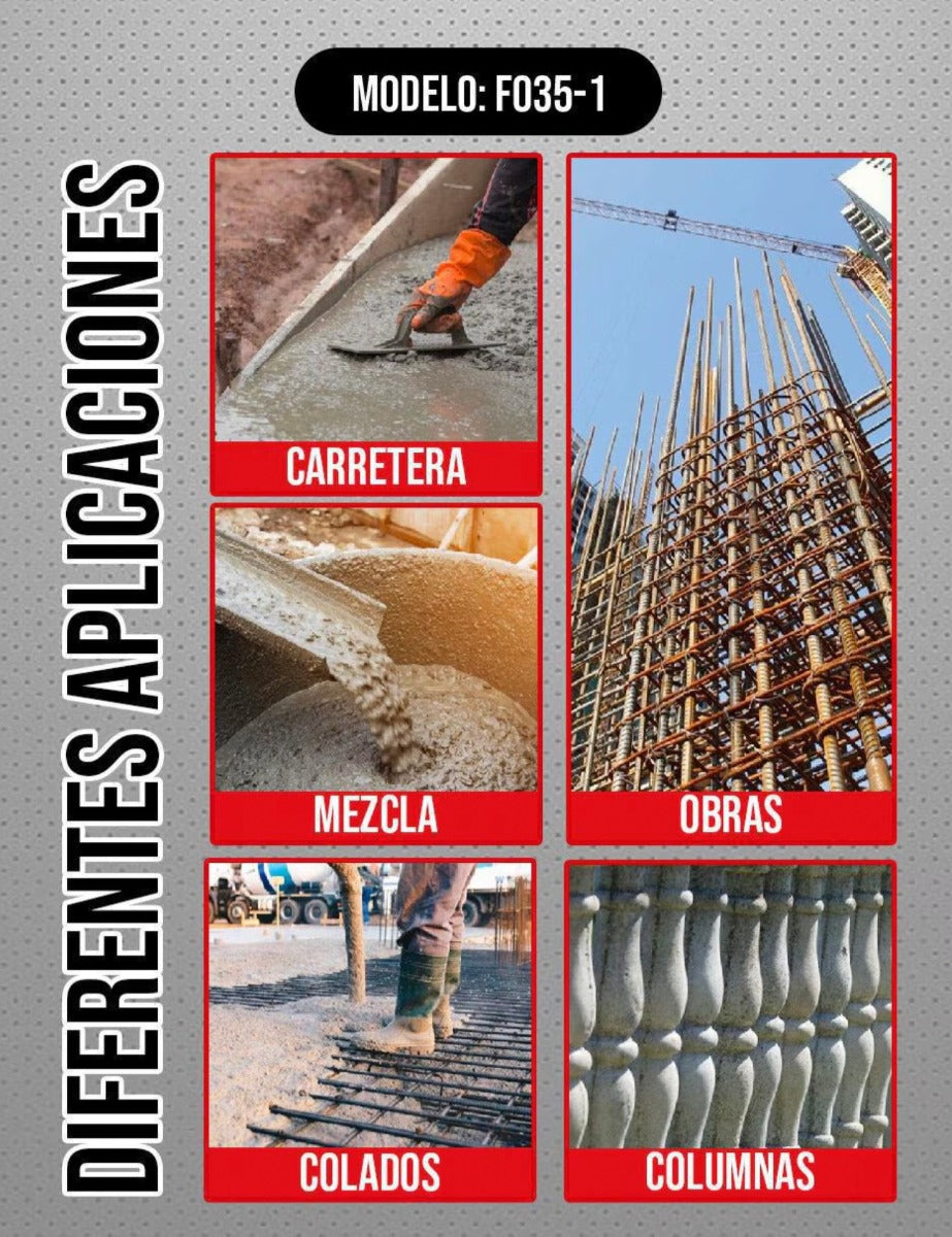 Vibrador de Concreto FOREMAN 1FO35 de 1000W – Profesional con Manguera 1.5 m para Compactación de Cemento