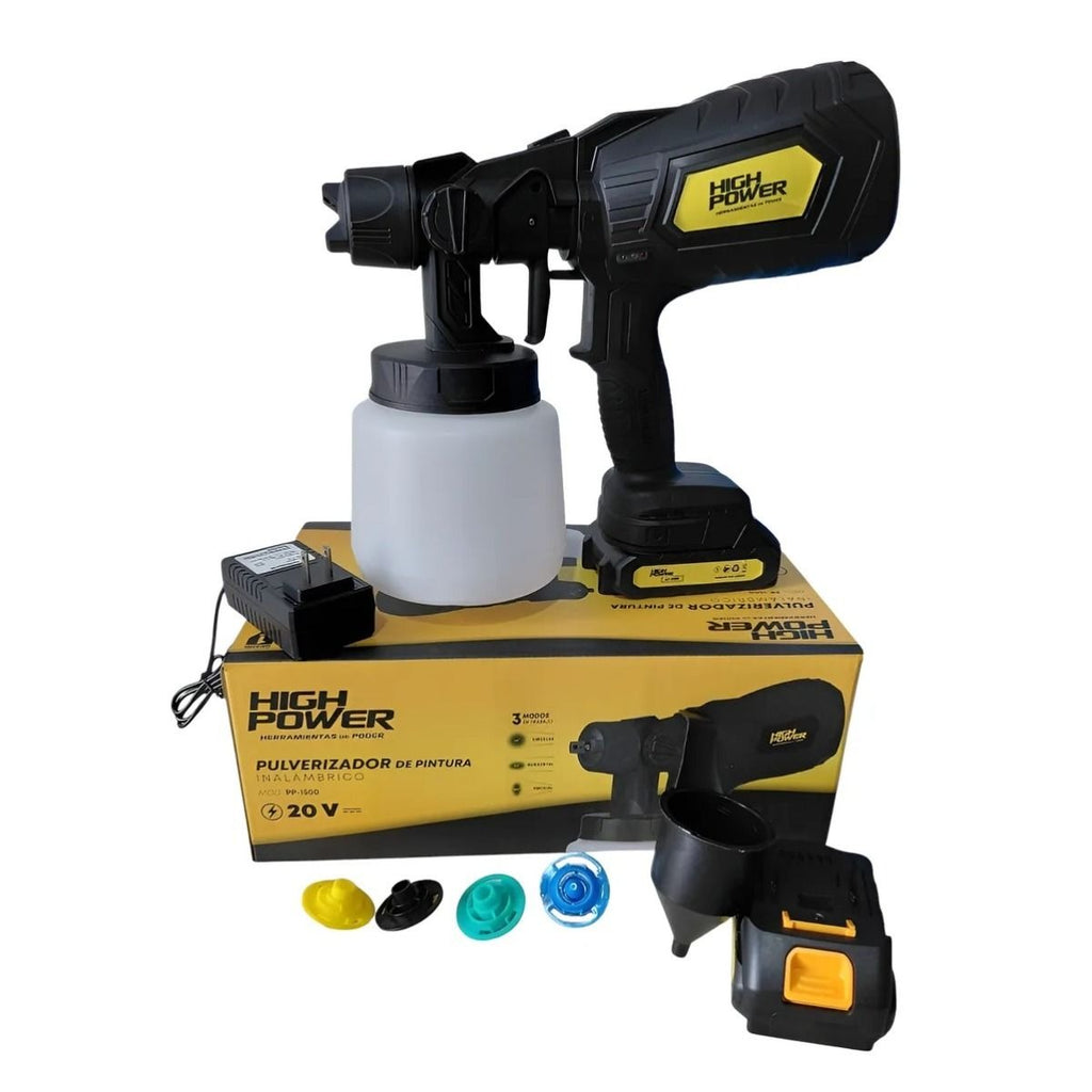 Pulverizador de Pintura Inalámbrico High Power PP-1500 20V – Pistola Eléctrica Recargable para Pintar