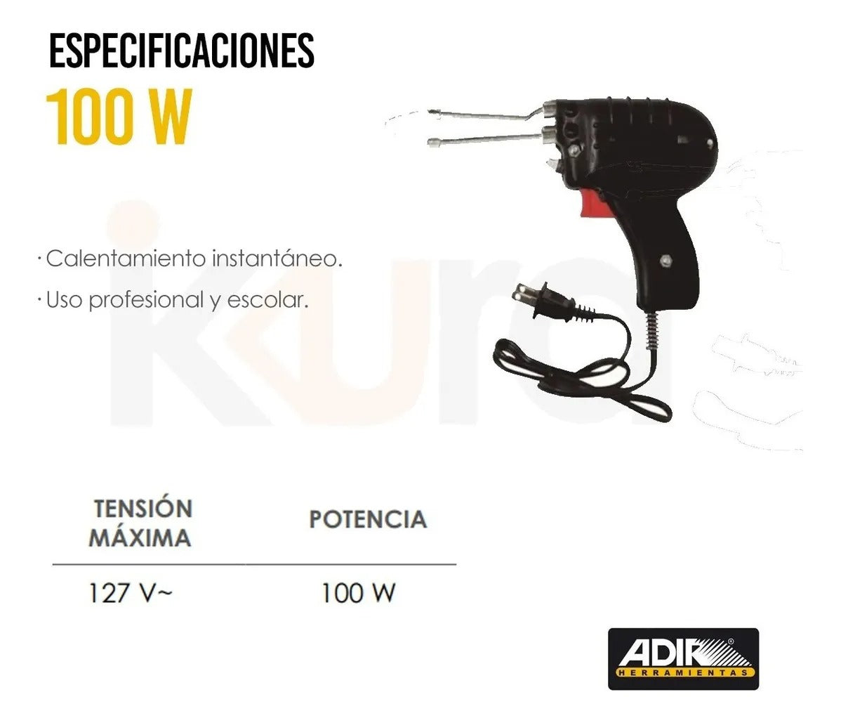 Cautín de Pistola ADIR AD-215 de 100W – Soldador Eléctrico Profesional de Calentamiento Rápido