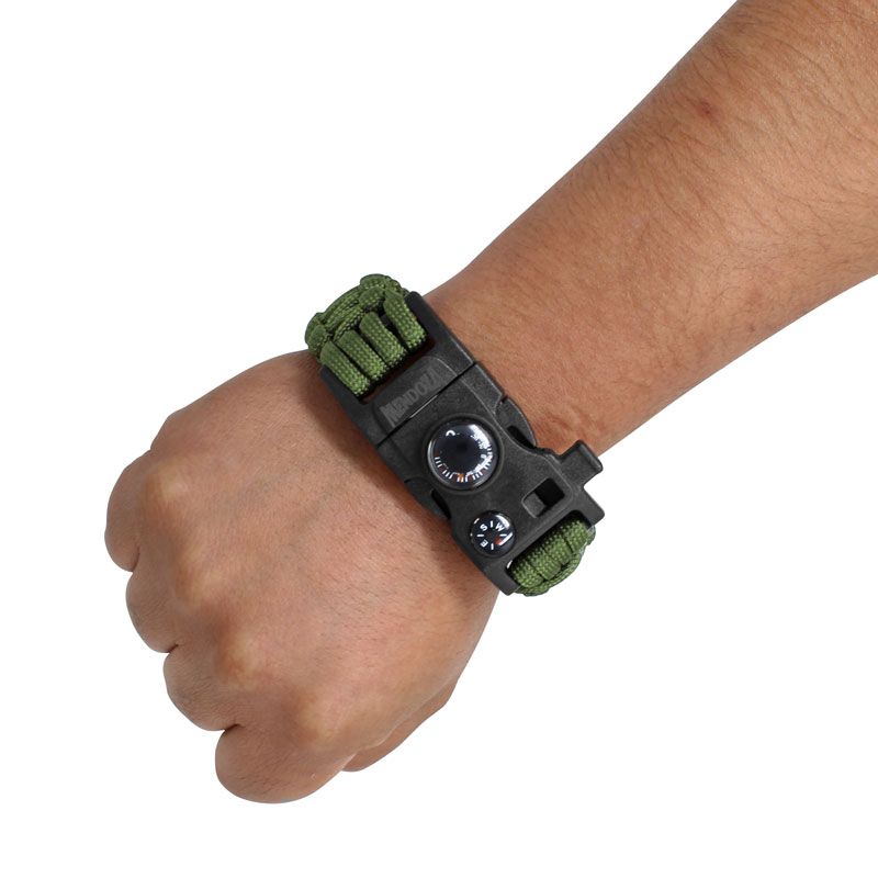 Pulsera Paracord de Supervivencia 7 en 1 Mendoza – Con Brújula, Silbato, Pedernal, Luz LED, Termómetro, Cuerda y Cuchilla